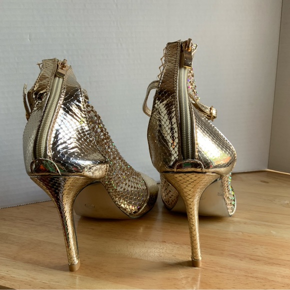Stiletto open toe roman sandals fashion mesh gold 7.5 - Picture 3 of 6